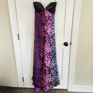 La Femme Animal Print Strapless Dress
